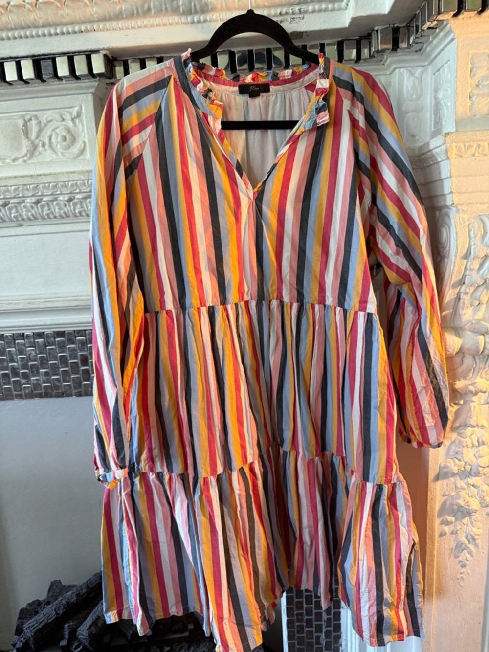 J. Crew Multicolor Striped Midi Dress - Pink, Yellow, Blue, Coral